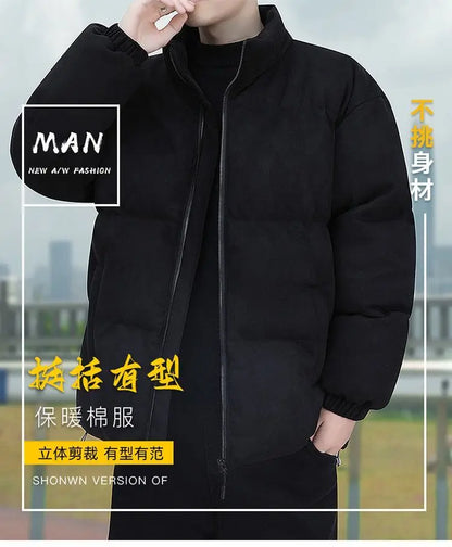 Thicken Warm Winter Jacket Men Women Suede Fabric Stand Collar Cotton Padded  Jacket Casual Loose Solid Windproof Bread Coats