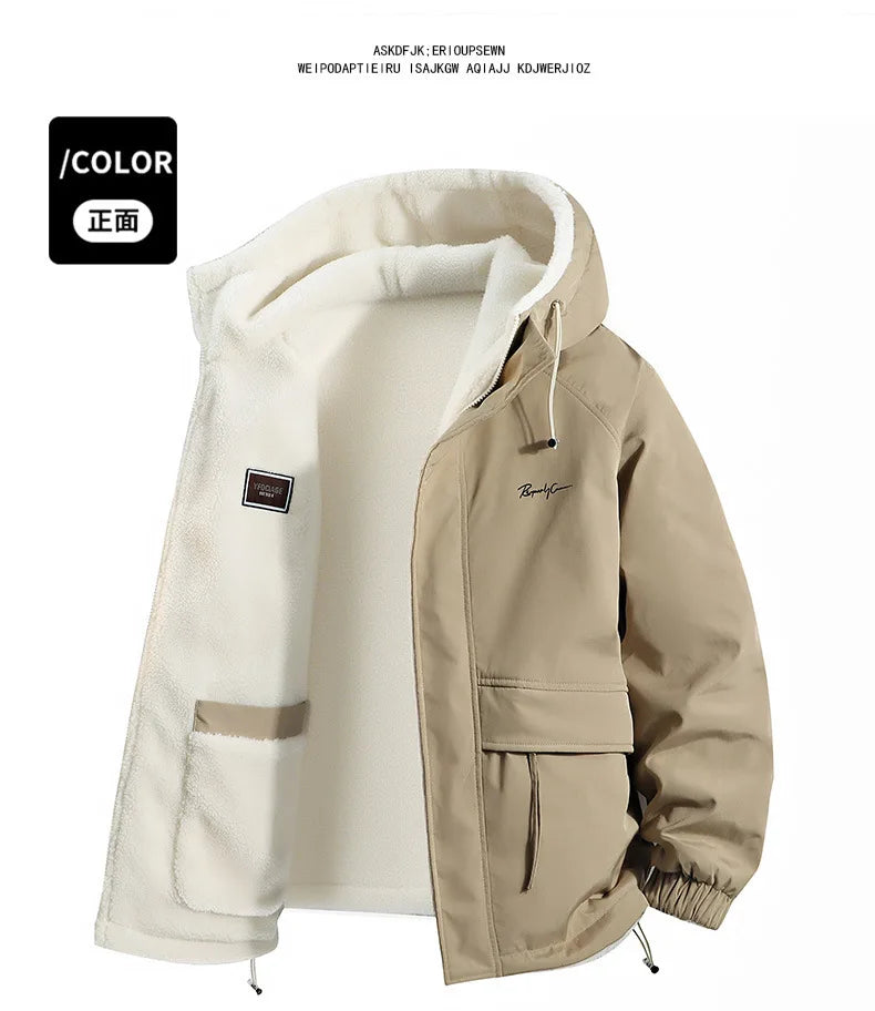 Unisex Reversible Lamb Fleece Hooded Jacket Winter