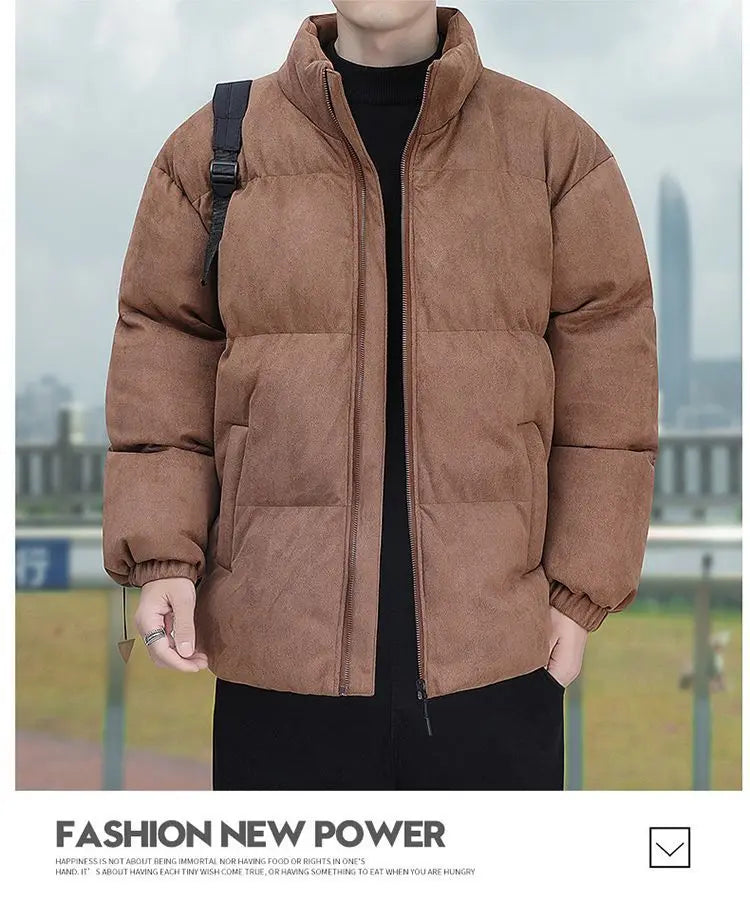 Thicken Warm Winter Jacket Men Women Suede Fabric Stand Collar Cotton Padded  Jacket Casual Loose Solid Windproof Bread Coats
