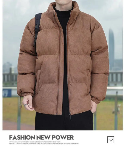 Thicken Warm Winter Jacket Men Women Suede Fabric Stand Collar Cotton Padded  Jacket Casual Loose Solid Windproof Bread Coats