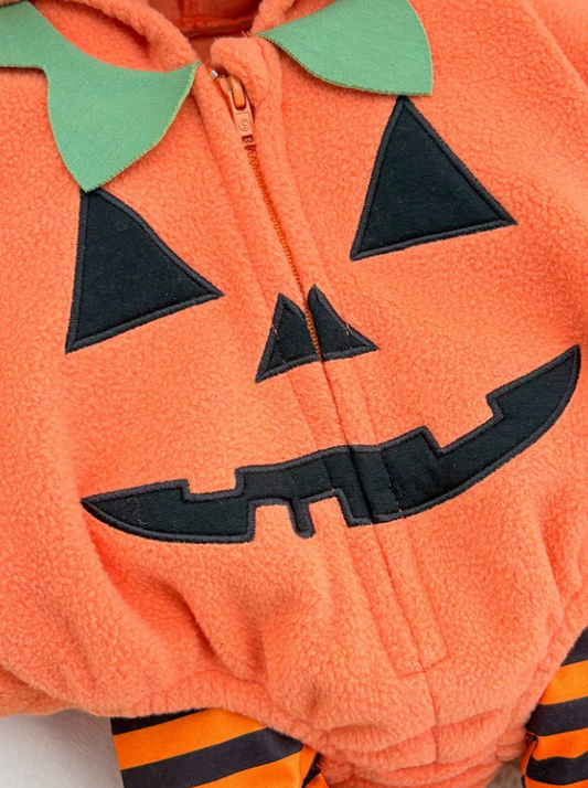 Baby Pumpkin Outfit Orange Hooded Romper and Striped Pants for Halloween Cosplay and Birthdays