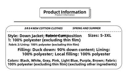Thickened down Jacket Winter Warm Casual Outerwear for Couples Duck Feather New Youth Fashionable Short Sleeve Hooded A- Line