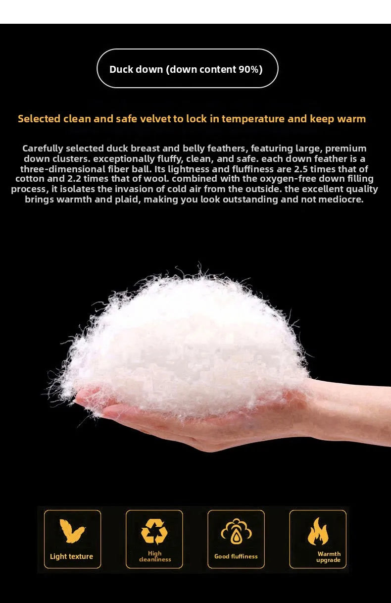 Thickened down Jacket Winter Warm Casual Outerwear for Couples Duck Feather New Youth Fashionable Short Sleeve Hooded A- Line