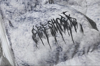 Winter Tie Dye Parka Men Harajuku Thick Padded Jacket Coat Men Oversized Hip Hop Streetwear Letter Print Zip Up Jackets Unisex