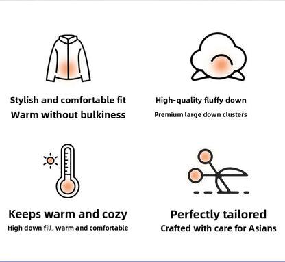 Thickened down Jacket Winter Warm Casual Outerwear for Couples Duck Feather New Youth Fashionable Short Sleeve Hooded A- Line